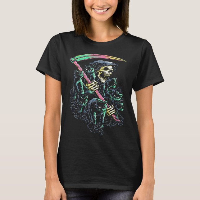 Grim Reaper Ride Satan Cat Demonic Evil T-Shirt (Vorderseite)