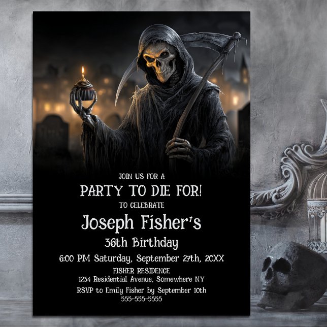 Grim Reaper with Cupcake Birthday Party Invitation Einladung (Von Creator hochgeladen)