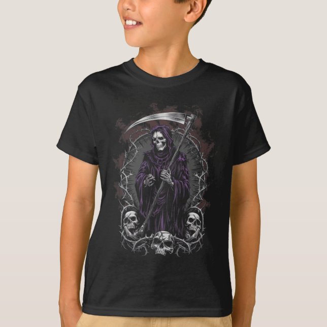 Grim Sensenmann Artwork Horror Halloween T-Shirt (Vorderseite)