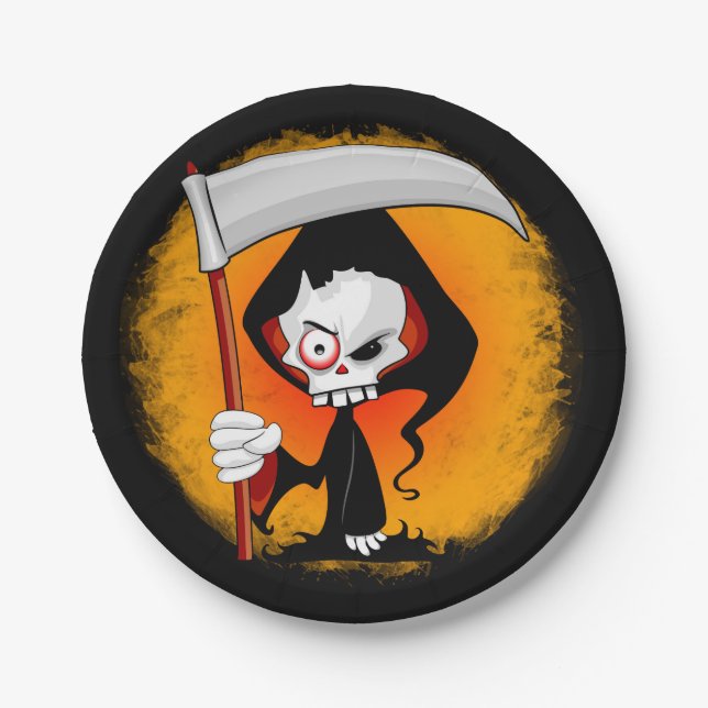 Grim Sensenmann Creepy Funny Cartoon Pappteller (Vorderseite)