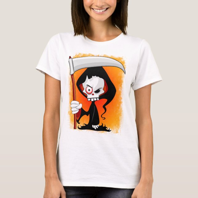 Grim Sensenmann Creepy Funny Cartoon T-Shirt (Vorderseite)