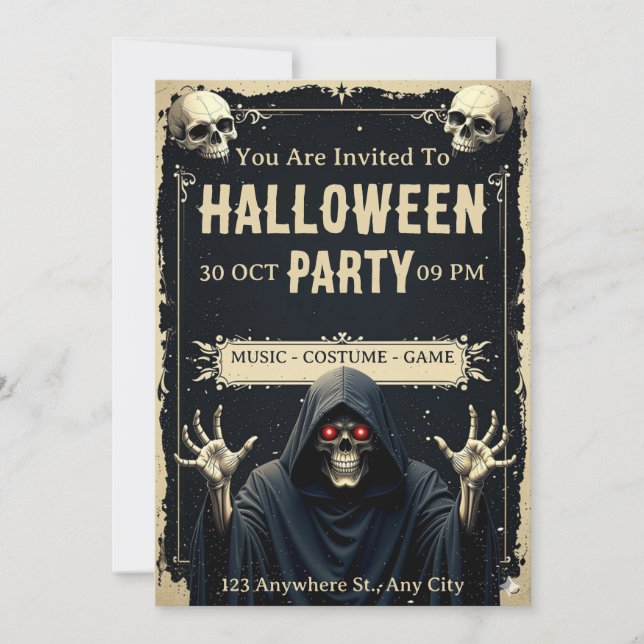 Grim Sensenmann Halloween-Party Einladung (Vorderseite)