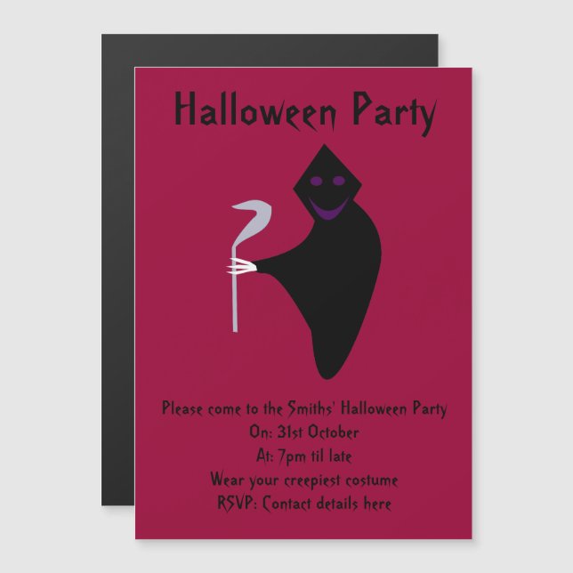 Grim Sensenmann Halloween-Party Invites Magneteinladung (Vorne/Hinten)