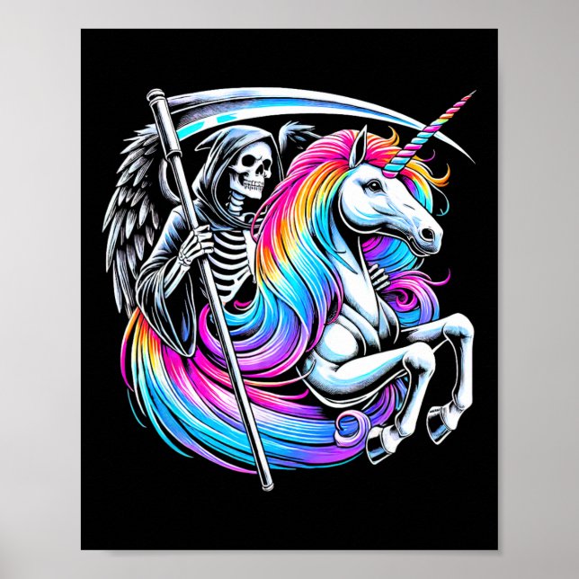 Grim Sensenmann Riding Unicorn Funny Gothic Pastel Poster (Vorne)