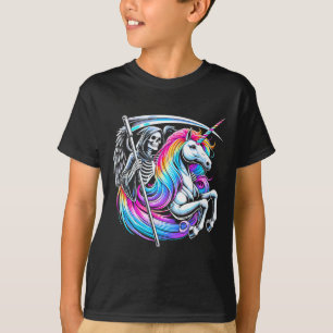 Grim Sensenmann Riding Unicorn Funny Gothic Pastel T-Shirt
