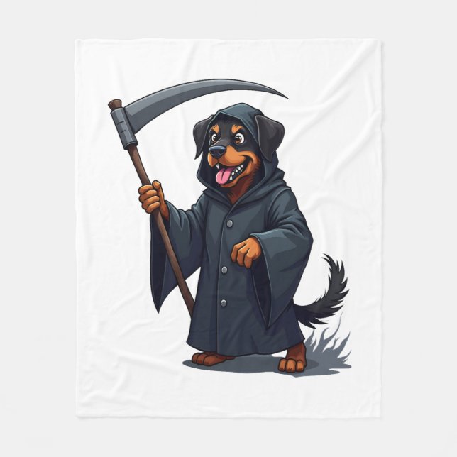 Grim Sensenmann Rottweiler Dog Fleecedecke (Vorderseite)