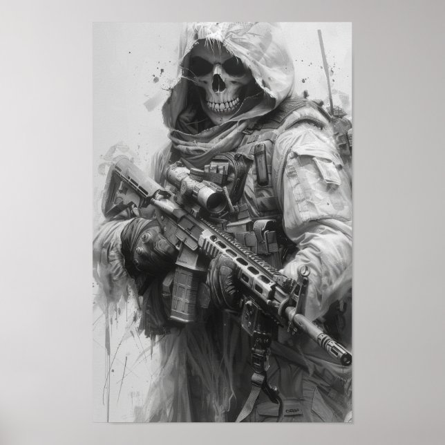 Grim Sensenmann Skeleton mit Assault Rifle Poster (Vorne)
