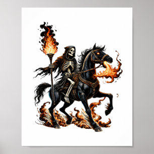 Grim Sensenmann Skeleton Reiten Reiten Flammen Poster