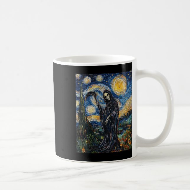 Grim Sensenmann Skeleton - Van Gogh Style - Starry Kaffeetasse (Rechts)