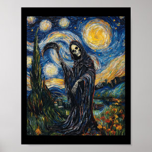 Grim Sensenmann Skeleton - Van Gogh Style - Starry Poster