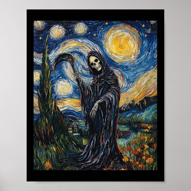 Grim Sensenmann Skeleton - Van Gogh Style - Starry Poster (Vorne)