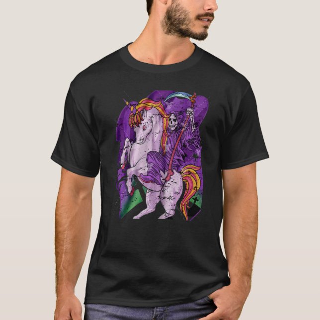Grim Sensenmann Unicorn Pastel Goth Death Skeleton T-Shirt (Vorderseite)