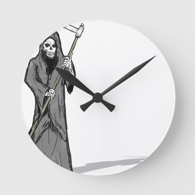 Grim Sensenmann Vector Sketch Runde Wanduhr (Vorderseite)