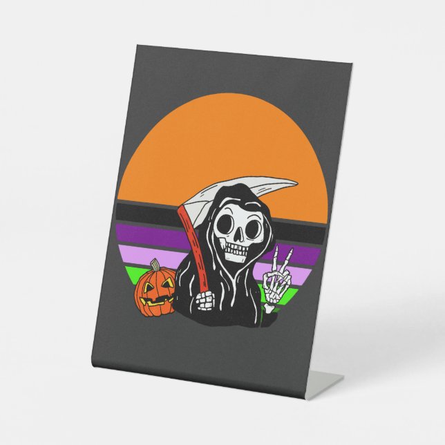 Grimischer Sensenmann - Halloween Sunset Jack O'La Sockelschild (Vorderseite)