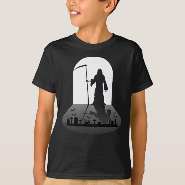 Grimischer Sensenmann Halloween T-Shirt (Vorderseite)