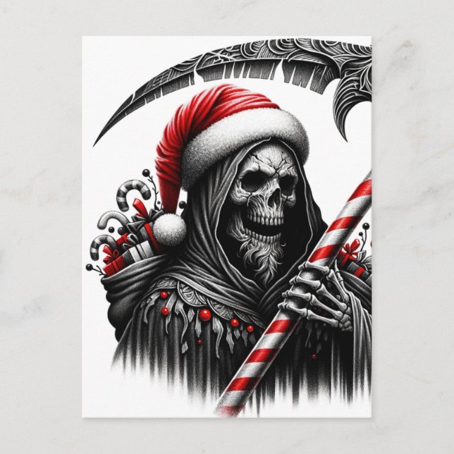 Grimischer Sensenmann Horror Weihnachten Postkarte (Vorderseite)