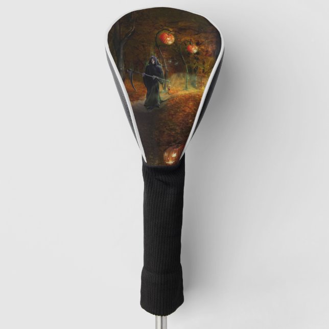 Grimischer Sensenmann und Kürbis Golf Headcover (Vorderseite)