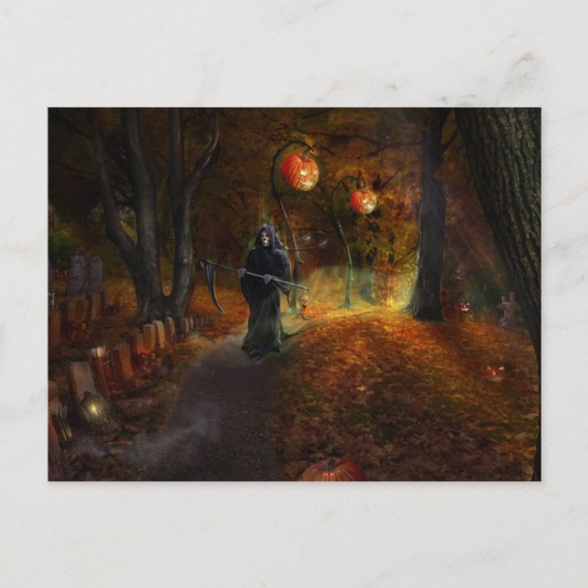 Grimischer Sensenmann und Kürbis Postkarte (Vorderseite)