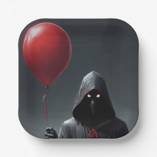 Grimischer Sensenmann und Roter Ballon Pappteller