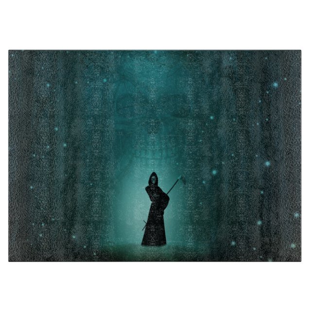 Grimischer Sensenmann und Schädel Schneidebrett (Vorderseite)