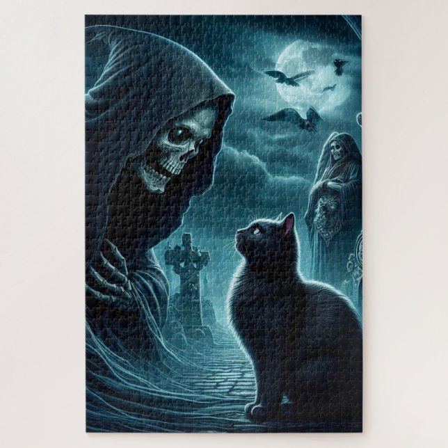 Grimm Reeper und Black Cat Halloween Puzzle (Vertikal)