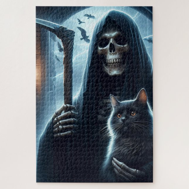 Grimm Reeper und Black Cat Halloween Puzzle (Vertikal)