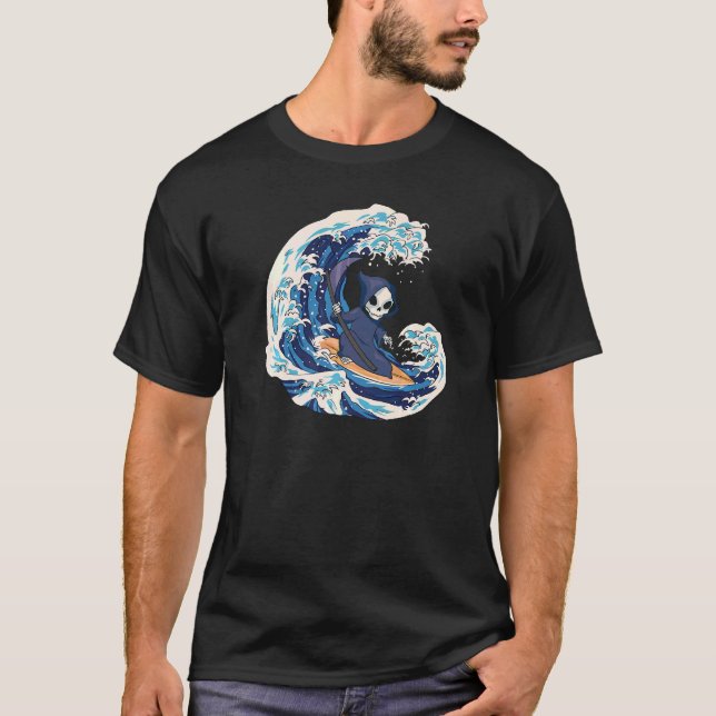 Grimmige Sensenmann Surfing T-Shirt (Vorderseite)