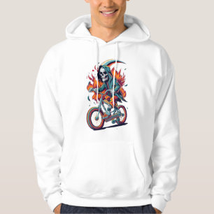 Grimmiger Sensenmann auf Motorrad-Flaming Hoodie