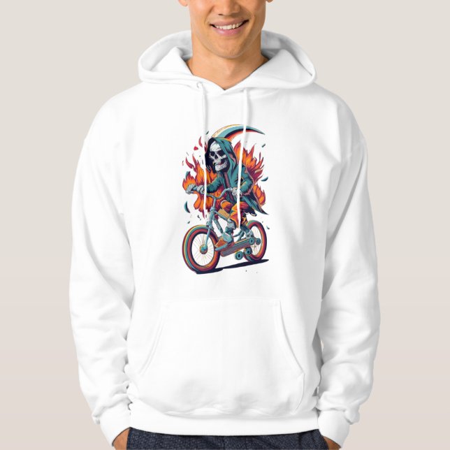 Grimmiger Sensenmann auf Motorrad-Flaming Hoodie (Vorderseite)