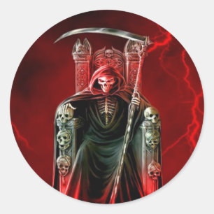 Grimmiger Sensenmann auf seinem Thron Runder Aufkleber