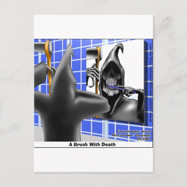 Grimmiger Sensenmann Brush W/Death Funny T-Shirts  Postkarte (Vorderseite)