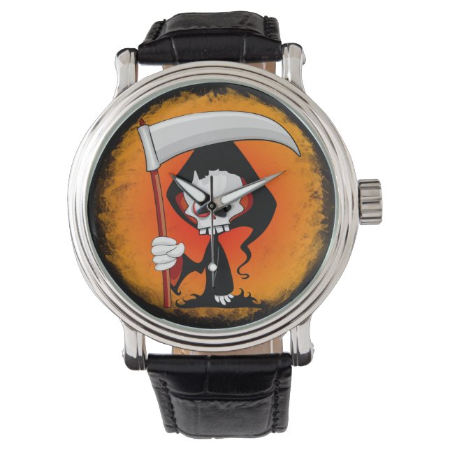 Grimmiger Sensenmann Cartoon Armbanduhr (Vorderseite)