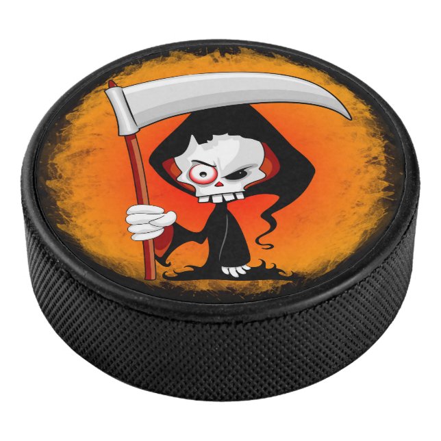 Grimmiger Sensenmann Cartoon Eishockey Puck (3/4)
