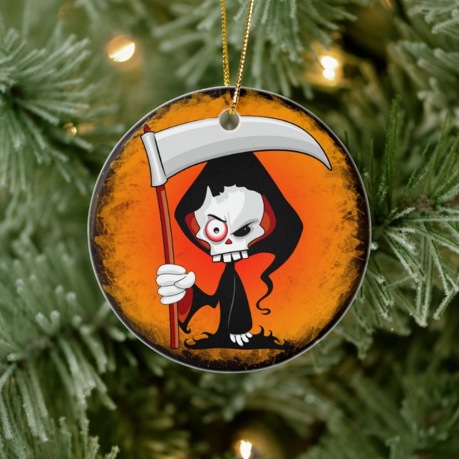 Grimmiger Sensenmann Cartoon Keramik Ornament (Baum)