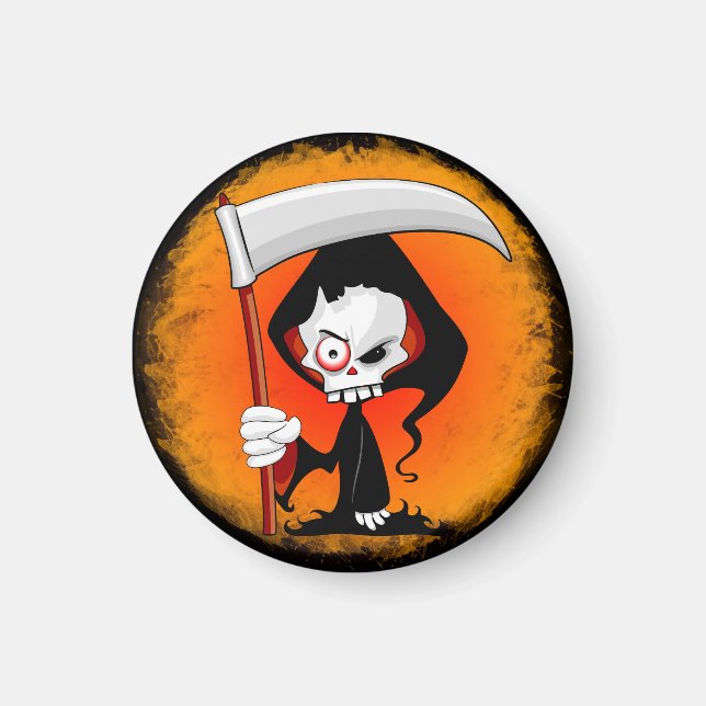 Grimmiger Sensenmann Cartoon Wasserflasche Magnet (Vorne)