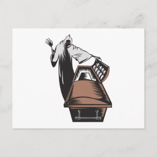 Grimmiger Sensenmann Death Coffin Retro Postkarte