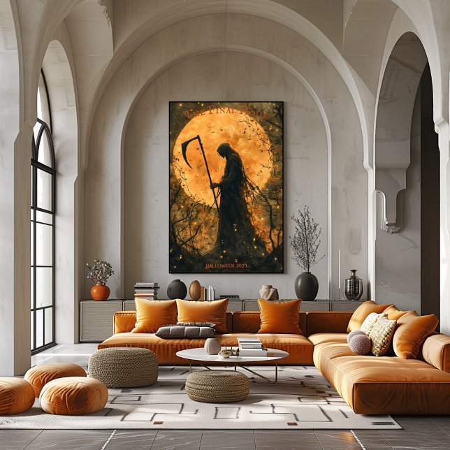 Grimmiger Sensenmann Halloween mit Vollmond und Sc Poster (Von Creator hochgeladen)