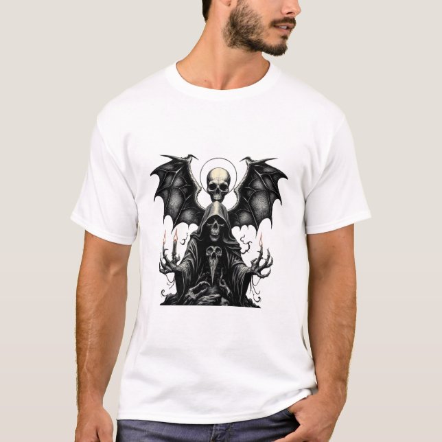 Grimmiger Sensenmann mit Bat Wings and Candles - D T-Shirt (Vorderseite)
