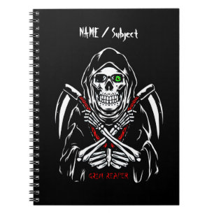 Grimmiger Sensenmann Scythe Death Skelettknochen H Notizblock