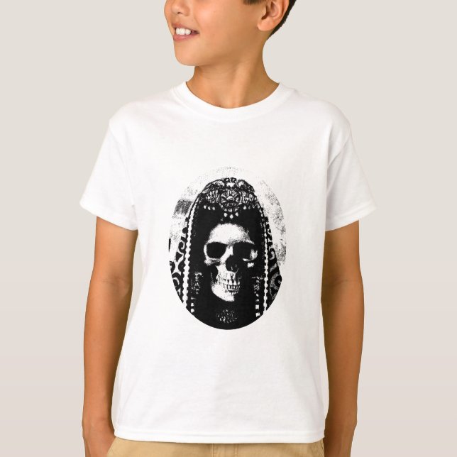 Grimmiger Sensenmann Skull-Design T-Shirt (Vorderseite)