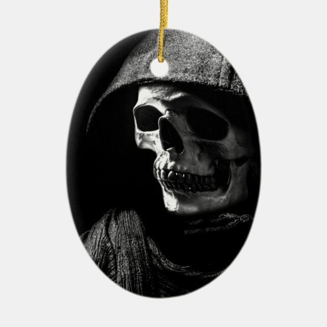 Grimmiger Sensenmann Skull Keramik Ornament (Vorne)