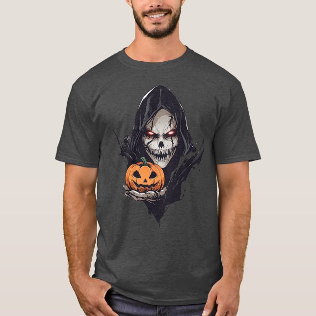 Grimmiger Sensenmann Skull T-Shirt (Vorderseite)