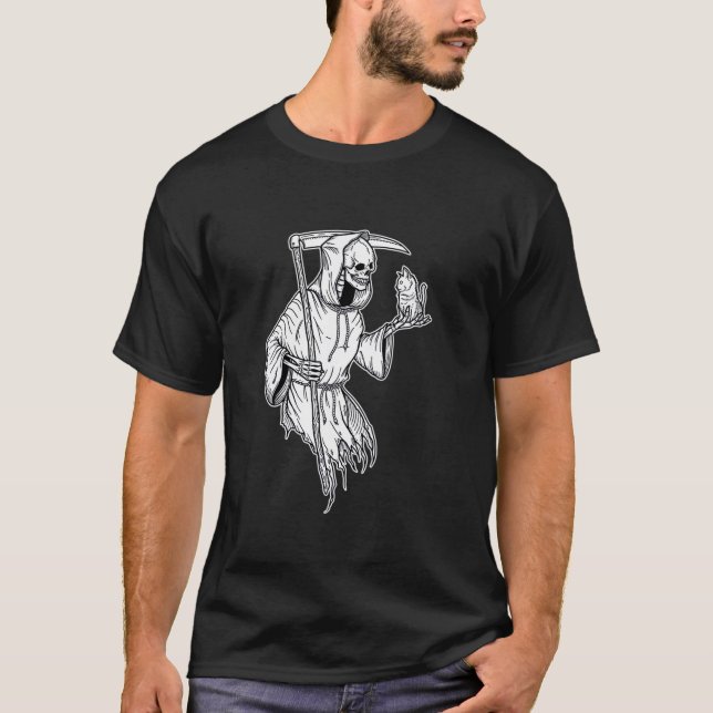 Grimmiger Sensenmann x Cat Kitten T-Shirt (Vorderseite)