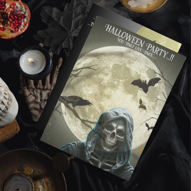 Grimmiges Sensenmann Halloween-Party Einladung (Grim Reaper Halloween Party Invitation)