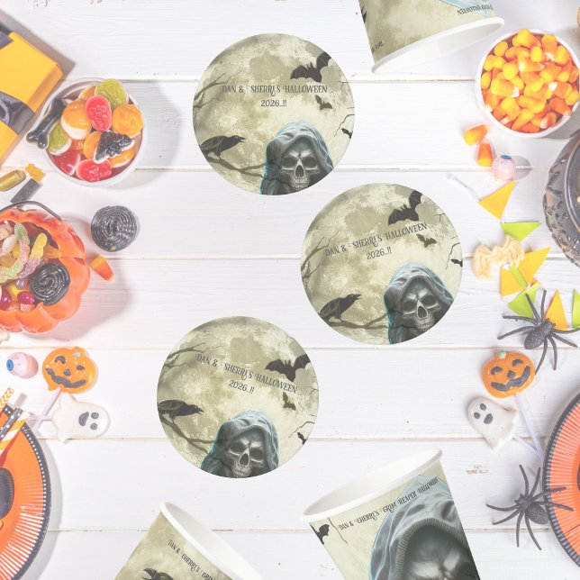 Grimmiges Sensenmann Halloween-Party Runder Pappuntersetzer (Grim Reaper Halloween Party Round Paper Coaster)