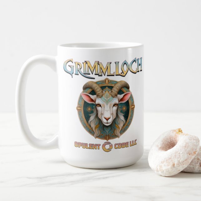 Grimmloch Goat Emblem Fantasy RPG Kaffeetasse (Mit Donut)