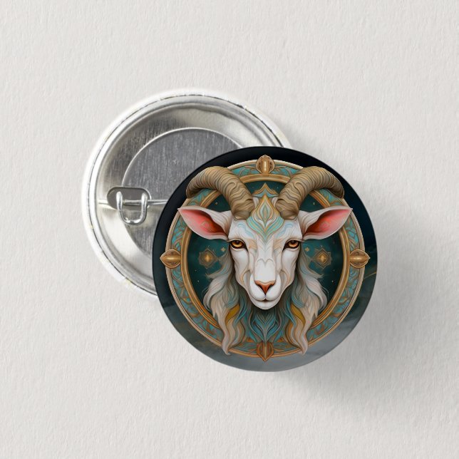 Grimmloch-Ziegen-Emblem Fantasy-RPG Button (Vorne & Hinten)
