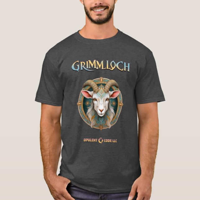 Grimmloch-Ziegen-Emblem Fantasy-RPG T-Shirt (Vorderseite)