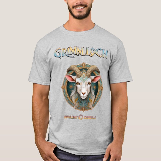 Grimmloch-Ziegen-Emblem Fantasy-RPG T-Shirt (Vorderseite)