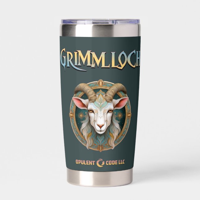 Grimmloch-Ziegen-Emblem Fantasy-RPG Thermobecher (Vorderseite)